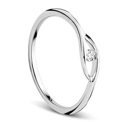 Image of Orovi Women&#039;s Ring White Gold 9 Carat / 375 Solitaire Engagement with Diamond 0.05 ct