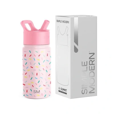Image of Simple Modern Kids Water Bottle with Straw Insulated Stainless Steel Reusable Tumbler for Toddlers, Girls, Boys Summit Collection 415ml Confetti