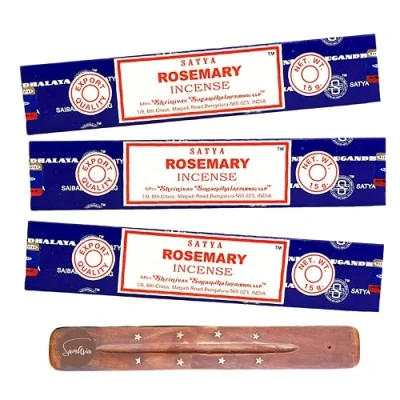 Image of Satya Nag Champa Rosemary incense sticks x3 pack with SAMASIA holder Used for Aromatherapy, Spa, Yoga, Weddings, Meditation, Healing, Positivity and Relaxation
