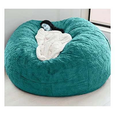 Image of REOTEL Soft Giant Bean Bag Chair Cover Breathable And Comfortable for Adult Living Room Light Big Round Fluffy Faux Fur BeanBag Lazy Sofa (No Filler),Green,7FT