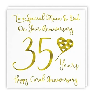 Image of Hunts England Large Mum And Dad Parents 35th Anniversary Card To A Special &amp; On Your 35 Years Happy Coral Milano Collection 210 x mm