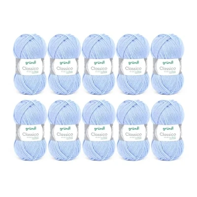 Image of Gründl Classico Wolle (Oeko TEX® Certified Knitting/Crochet Yarn Made of 50% Pure New Wool (Merino Superwash) &amp; polyacrylic, 50 g/120 m, Needle Size: 3.5 4.5, 10 Balls á g), Light Blue