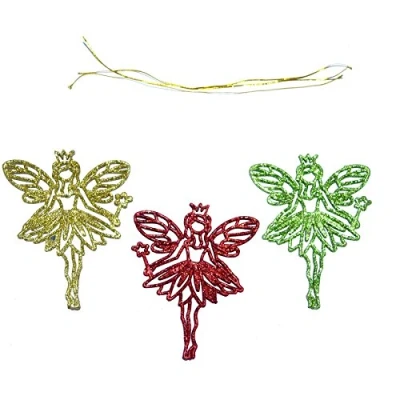 Image of SHATCHI 3pcs Glitter Angel Christmas Tree Xmas Party Hanging Ornament Decorations, Multi, 12 x 2 cm