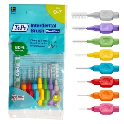 Image of TePe Interdental Brush, Original, Mixed Pack, 0.4 1.3mm/ISO 0 7, 8pcs, Plaque Removal, flossers for Narrow to Wide Gaps