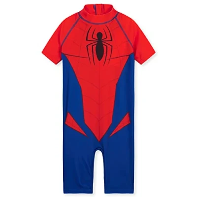 Image of Marvel Kids Swimming Costume Summer Holiday Essentials for Hulk Spiderman Childrens Swimwear 3 10 Years Short Sleeve Full Body Swimsuit Beachwear (Red/Blue Spiderman, 4 5 Years)