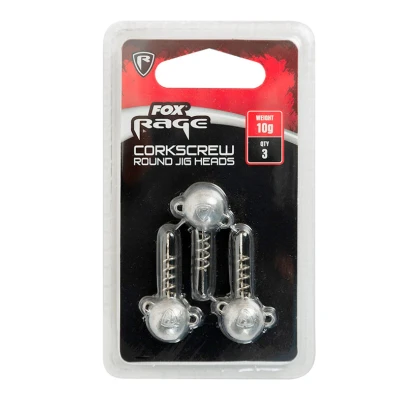Image of Fox Rage Corkscrew Round Jig Heads 10g x 3pc head