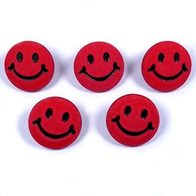 Image of Smiley Face Round Buttons 15mm Wide Pack of 5 (Red)