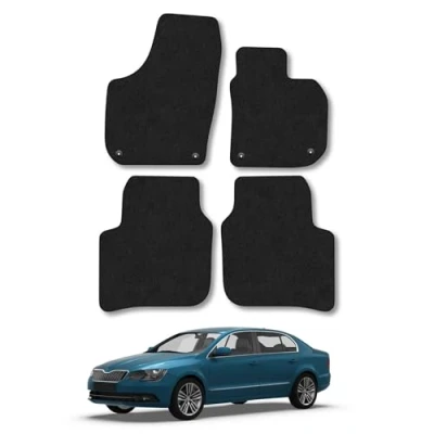 Image of Car Mats Compatible with Skoda Superb (2008 2015) Tailored Fit Black Carpet Floor Set Accessory Custom 4 Pieces Anti Slip Backing &amp; Binding Trim Edge