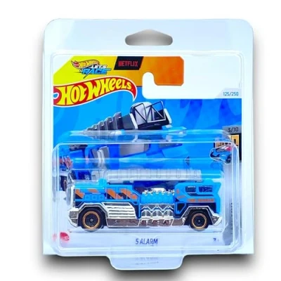 Image of Hot Wheels 5 Alarm (Blue, Chrome &amp; Orange Let&#039;s Race) 3/10 HW Metro 2024 125/250 (Short Card) includes a KLAS Car Keeper Protector Case HTD45