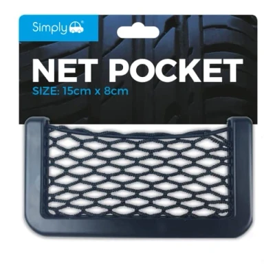 Image of Simply NET01 Quality Storage Black Net Pocket, 15 x 8cm, Holding Phone Wallet Keys and Small Items, Attaching to Inside of Car Door, Tidy Organized, Easily Fitted &amp; Removed
