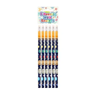 Image of HENBRANDT Single Pack Children’s Space Pencils with Erasers Kids Stationery Eraser Tip HB School Classroom Gift Birthday Xmas Party Favour Loot Bag Filler for Boys and Girls
