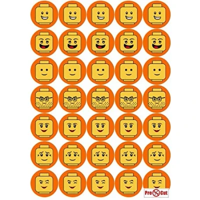 Image of 35 x Pre Cut Minifigure Faces Cake, Cupcake Toppers/Decorations Edible Premium Wafer Paper