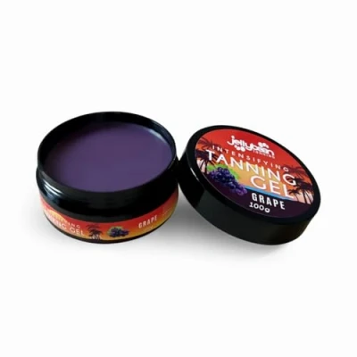 Image of Jellybean Tanning Intensifying Gel 100g, Grape Scent Sunbed &amp; Outdoor Accelerator with Cocoa Butter, Coconut Oil Vitamin E Achieve a Deep Natural Tan Ingredients