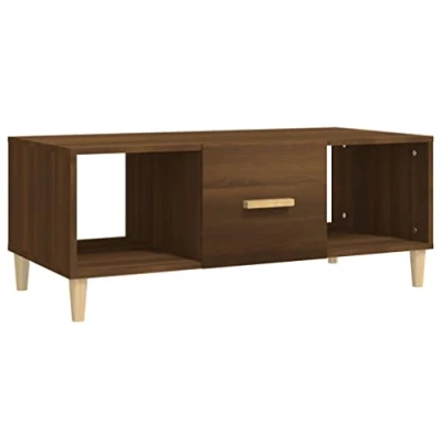 Image of vidaXL Coffee Table Stylish Brown Oak Rectangular Contemporary with Drawers and Open Compartments, Engineered Wood, Perfect for Living Room