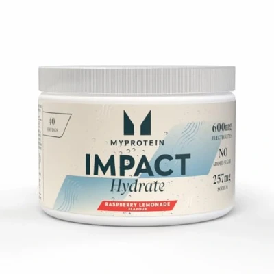 Image of Myprotein Impact Hydrate Electrolyte Powder Raspberry Lemonade Zero Sugar Hydration Drink Mix with Sodium Potassium Magnesium Supports Muscle Function &amp; Balance 40 Servings Per Tub