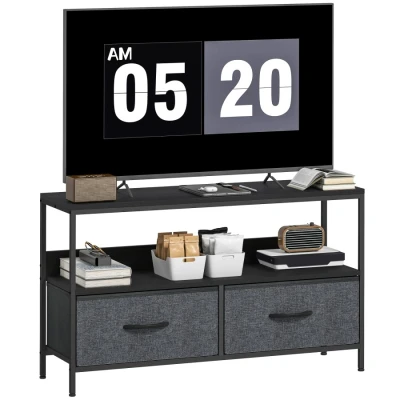 Image of HOMCOM TV Stand Cabinet up to 47 inch, Unit with 2 Foldable Linen Drawers, Open Shelf for Living Room, Bedroom, Entertainment Black