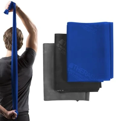 Image of THERABAND Resistance Bands Set, Professional Latex Free Elastic Band For Upper &amp; Lower Body Exercise, Strength Training, Therapy, Pilates, Rehab, Advanced Pack Blue / Black