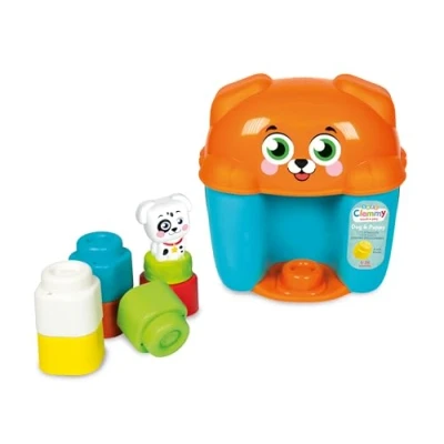 Image of Clementoni 17769 Dog &amp; Puppy Bucket Soft, Clemmy Blocks for 6 Months, Building Bricks Washable, Construction Kids, Early Development Activity Toys, Made in Italy, Multi Coloured