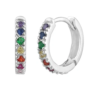 Image of Sterling Silver &amp; Rainbow Crystal Huggie Hoop Earrings