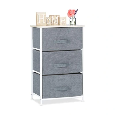 Image of Relaxdays Shelving System, Chest of Drawers, Standing Shelf with Boxes, HxWxD: 73 x 45 30 cm, Metal and Wood, Grey
