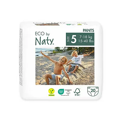 Image of Eco by Naty Nappy Pants Hypoallergenic and Chemical Free Pull Ups, Highly Absorbent Friendly Training Nappies for Boys Girls (Size 5 80 Count)