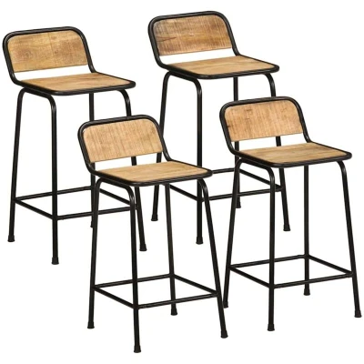 Image of vidaXL Bar Stools 4 pcs 46x35.5x80 cm Solid Wood Rough Mango