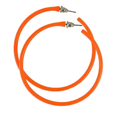 Image of Ladies Neon Hoop Earrings Fancy Dress Accessory 80s Party 1980s (Orange)