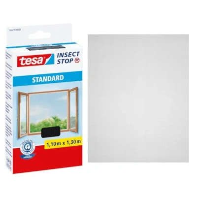 Image of tesa Insect Stop Hook &amp; Loop STANDARD for Windows Self Adhesive Window Fly Screen Cut to Desired Size in Anthracite, 110 cm x 130