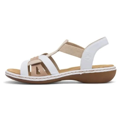 Image of Rieker 65918 White multi with elastic straps walking sandals (White, UK Footwear Size System, Adult, Women, Numeric, Medium, 5)