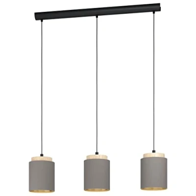Image of EGLO Albariza textile hanging light, cappuccino coloured, fabric, 3 bulb.