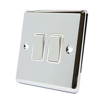 Image of AET CPC2GSWIWC Polished Chrome Classical White Insert Metal Rocker Switch 10 Amp Double 2 Gang Way Light