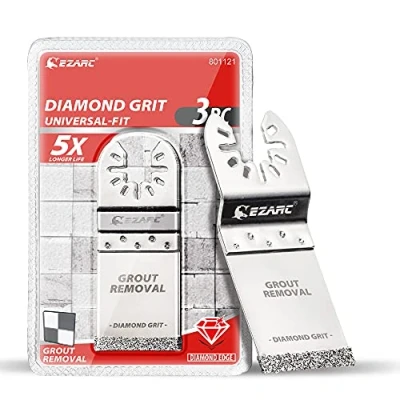 Image of EZARC Multi Tool Grout Remover Blade, Diamond Oscillating Multitool Saw Blades for Removal, Mortar and Soft Tile Cut DO34F, 3 Pack