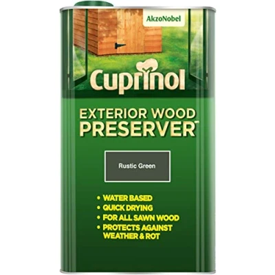 Image of Cuprinol Exterior Wood Preservers (Bp) Woodcare, Rustic Green, 5 Litre