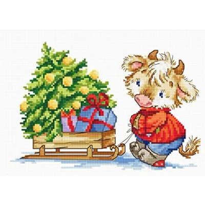 Image of Luca S Calf with Christmas Tree Cross Stitch Kit