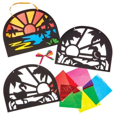 Image of Baker Ross FN171 Tropical Stained Glass Decoration Kits Pack of 6, Craft for Kids