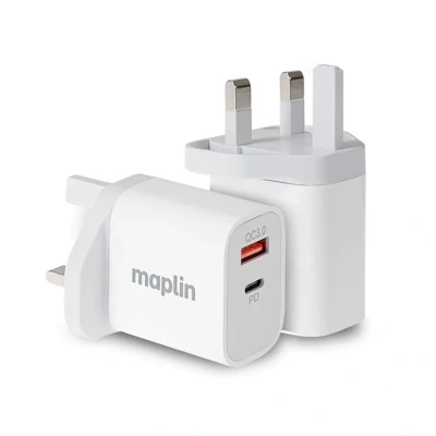 Image of Maplin 2 Port USB Wall Charger 1x A C PD QC 3.0 35W High Speed Charging