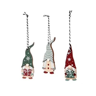 Image of Smart Garden Assorted Wooden Gonks Hanging Christmas Decoration Pack of 9 10cm Hand Painted Gonk Themed Décor Xmas Perfect for Home Living Room Trees