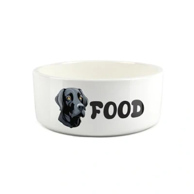 Image of Black Labrador Pet Bowl Cartoon Dog Portrait Large Ceramic Food Novelty White Dish For Dogs