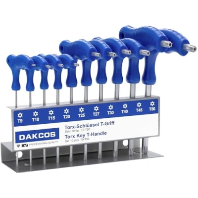 Image of DAKCOS 10 pcs T Handle Torx Wrench Set, T9 T50 Star with Handle, Key Set Storage Rack, Cr V