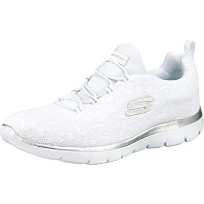 Image of Skechers Women&#039;s Summits Leopard Spot Trainers,White Mesh / Silver Trim,5.5 UK