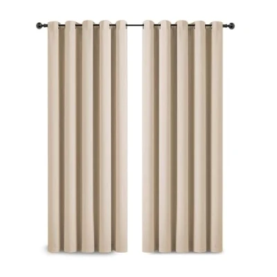 Image of Yorkshire Bedding Blackout Eyelet Curtains 66x90 Inch Super Soft Thermal Insulated Cream for Bedroom Darkening Panels + 2 Tiebacks