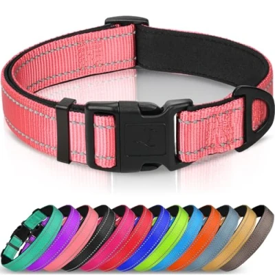 Image of Joytale Dog Collar, Reflective Padded Neoprene Pet Adjustable Nylon Collars for Medium Dogs, M, Pink