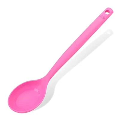 Image of Tasty Silicone Serving Spoon with Measurements, Ladle for Stirring and Serving, Gentle on Coated Pots Pans, Dishwasher Safe, Dimensions: 32.5 x 6.5 cm, Colours: Bright Pink