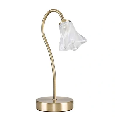 Image of MiniSun Modern Antique Brass &amp; Decorative Glass Swan Neck Touch Bedside Table Lamp Complete with a 3w LED Dimmable G9 Bulb [3000K Warm White]