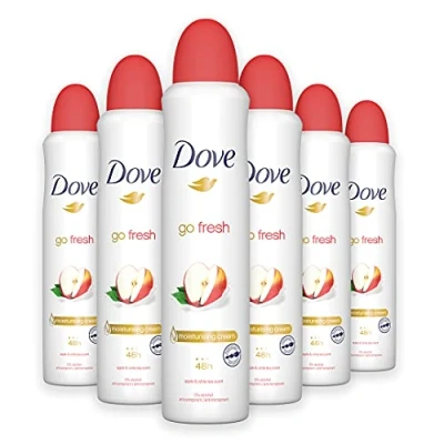 Image of Dove Go Fresh Apple &amp; White Tea, Women&#039;s Anti Perspirant Deodorant Aerosol Spray 250ml, Pack of 6