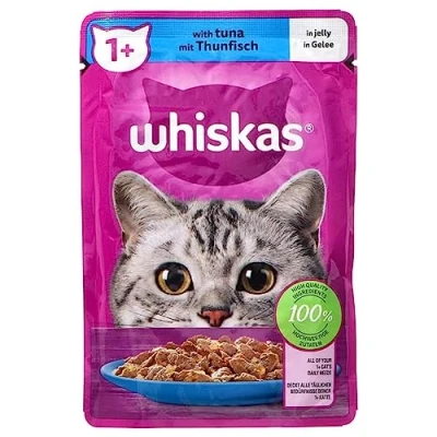 Image of Whiskas 1+ Adult Wet Cat Food Pouches in Jelly with Tuna 85g