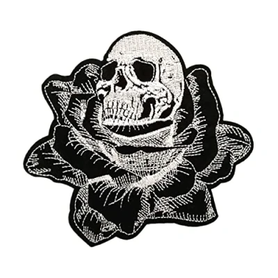 Image of BPA Skull Flower Embroidered Patches Iron on or Sew for Clothing Jackets etc.