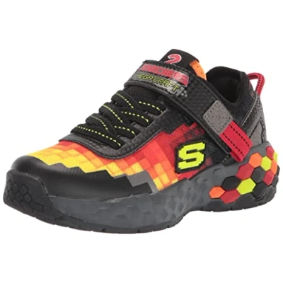 Image of Skechers 402204L BKRD Sneaker, Black &amp; Red Textile/Synthetic/Red Orange, 1 UK