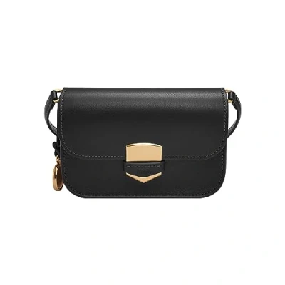 Image of Fossil Lennox women&#039;s bag, smooth cowhide flap crossbody, black, l: 20.3 cm, w: 5.7 h: 17.1 ZB1924001