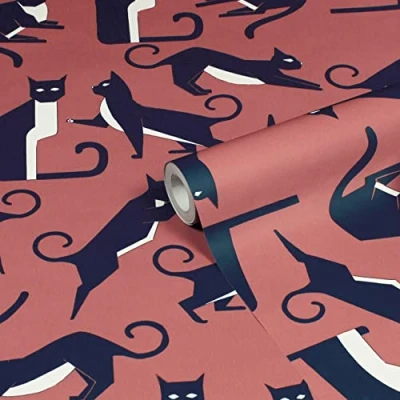 Image of furn. Geo Cat Printed Wallpaper, Pink